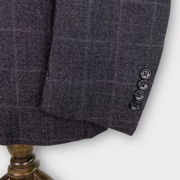 Jos A Bank Blazer Mens 40L Silk Wool Tailored Fit Charcoal Windowpane Check - Picture 3 of 13